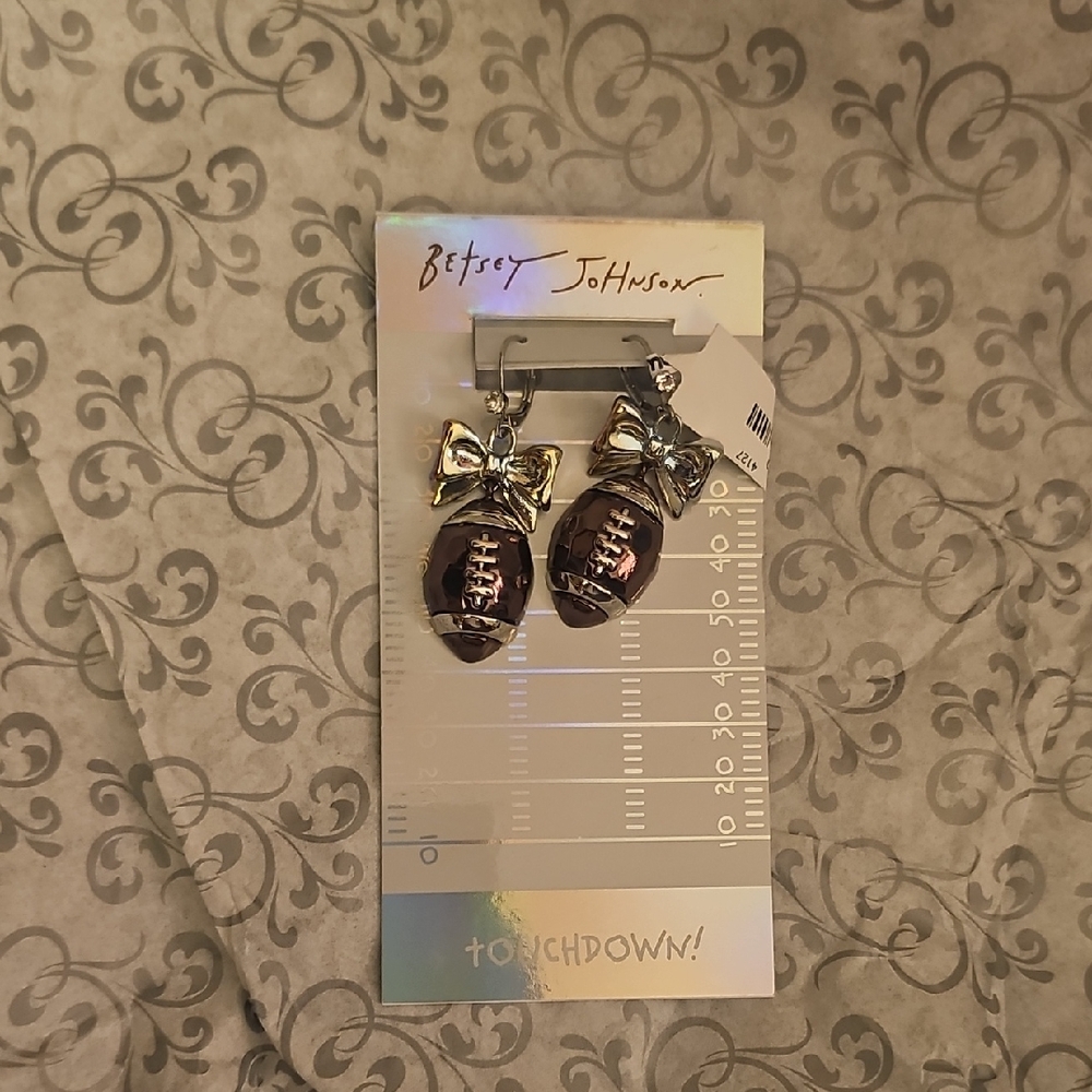 Betsey Johnson Silver and Brown Football Earrings